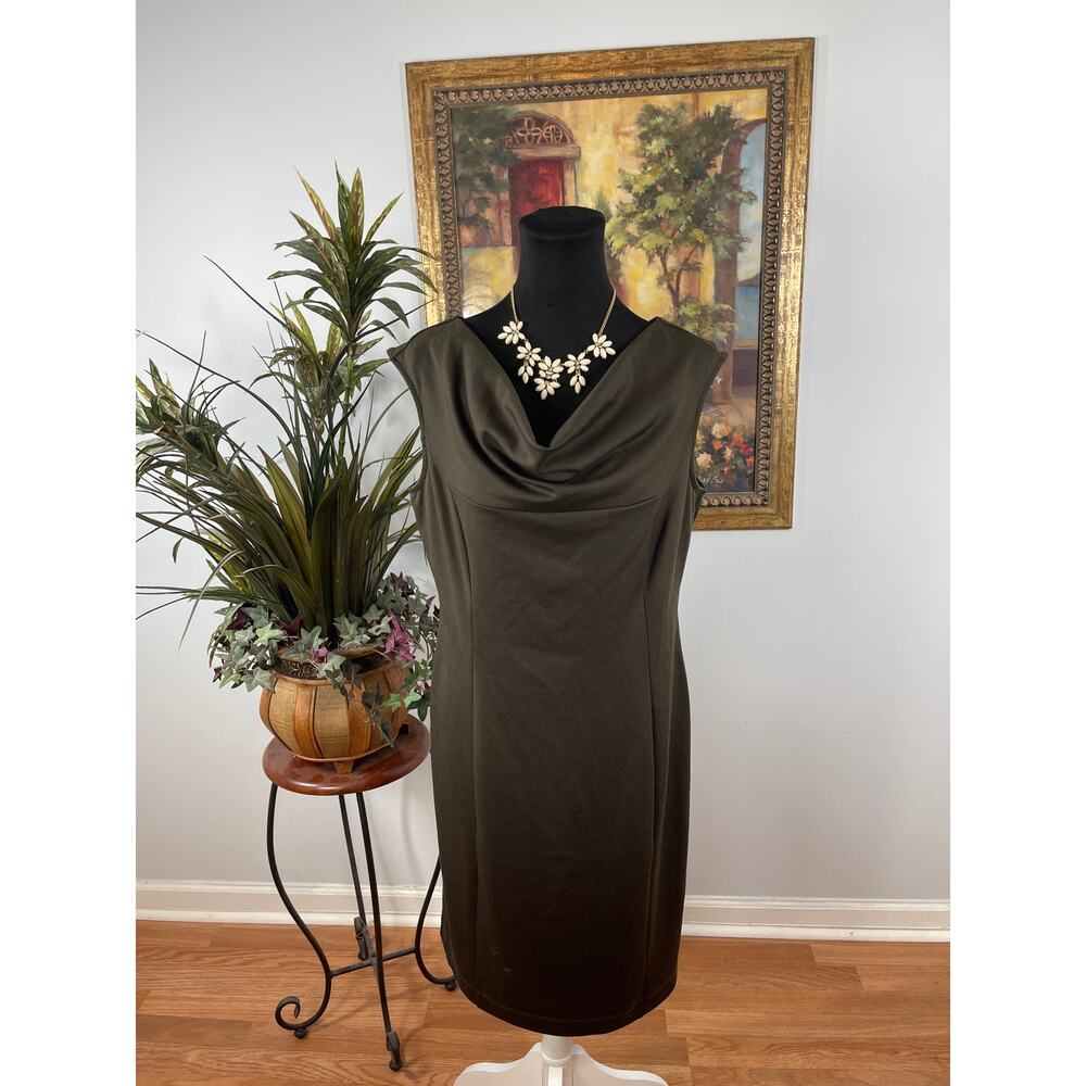 Ann Taylor Shift Dress Women's Size 10 Brown Cowl Neck Corporate Chic Minimalist